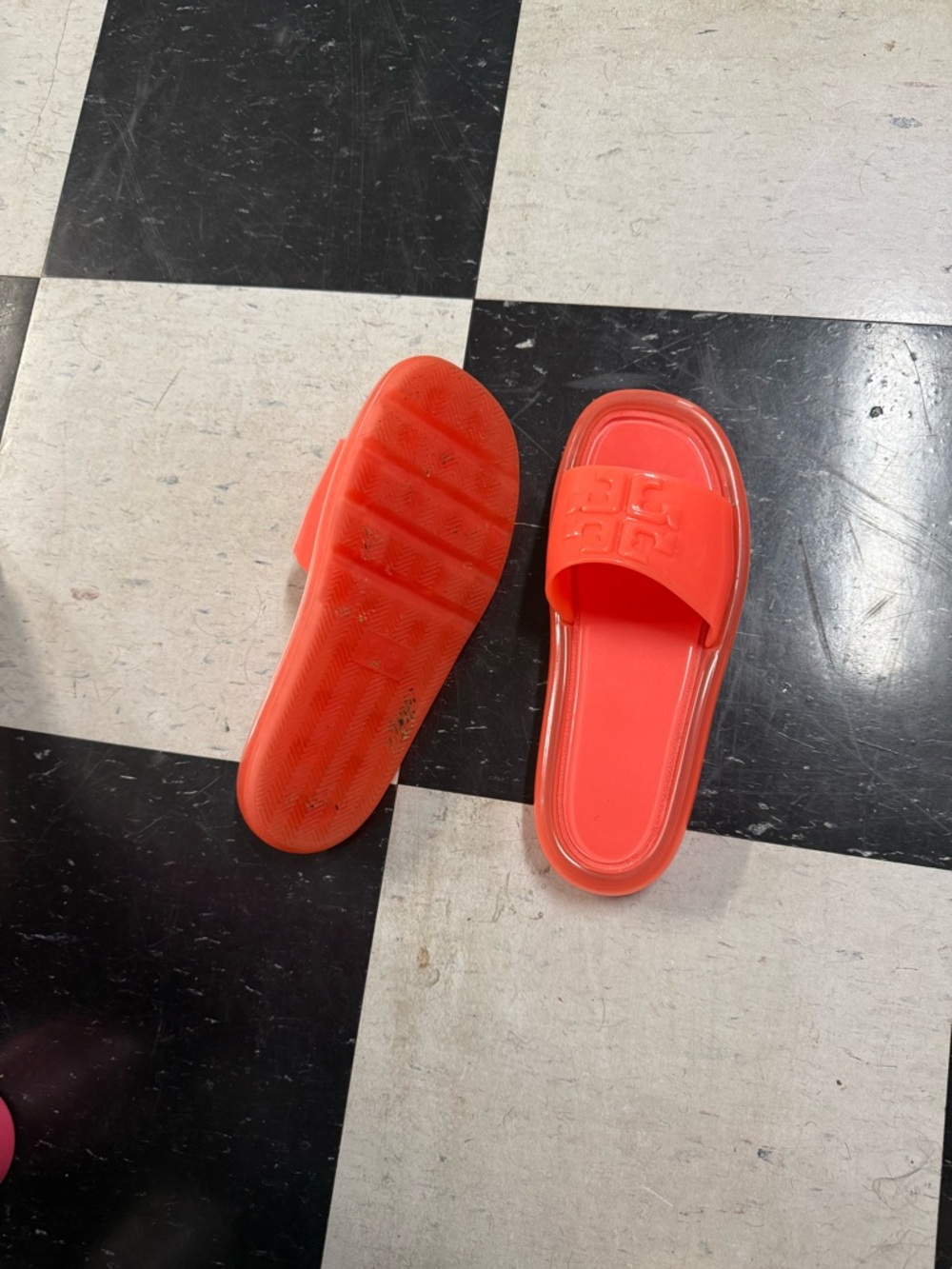 Tory Burch Bright Coral Logo Jelly Slides - Picture 2 of 3